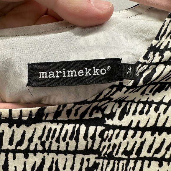 Marimekko AADI Dress Size EU 34 US Small Black Cream Print Cotton Blend - Picture 3 of 8